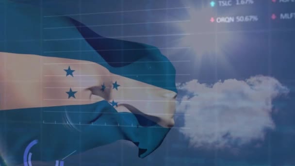 Pénzügyi Adatfeldolgozás Animációja Hondurasi Lobogó Alatt Globális Üzleti Számítástechnikai Adatfeldolgozási — Stock videók