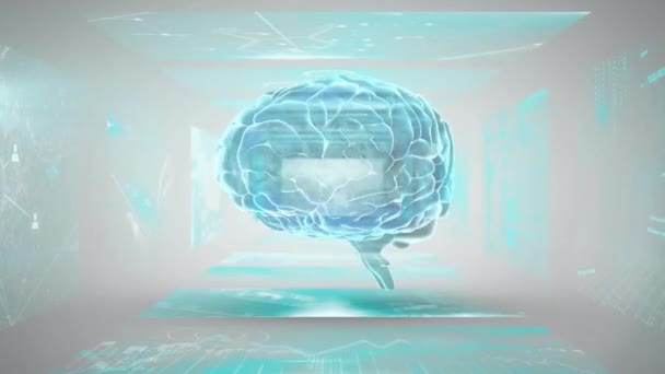黒い背景の形をした脳を回転させるアニメーション グローバルサイエンスとデジタルインターフェースのコンセプト デジタル生成ビデオ — ストック動画