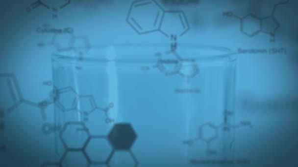 Animação Estruturas Químicas Processamento Dados Contra Produtos Químicos Derramados Copo — Vídeo de Stock