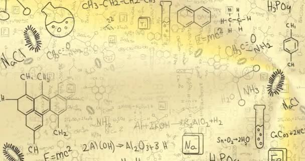 Animación Ecuaciones Químicas Múltiples Dibujos Científicos Contra Fondo Gradiente Generado — Vídeo de stock