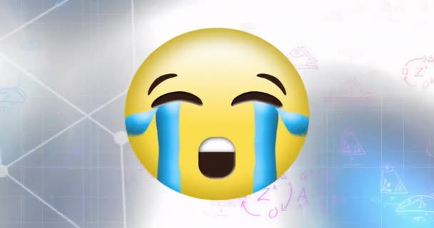 Animation Von Weinenden Emojis Über Mathematische Gleichungen Und Diagramme Vor — Stockvideo