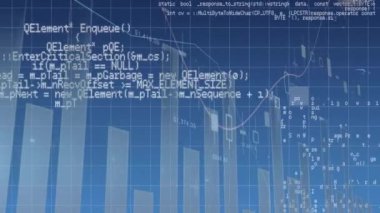 Mavi arka planda finansal veri işleme animasyonu. Küresel finansman, iş ve dijital arayüz kavramı dijital olarak oluşturulmuş video.