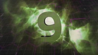 Parlak yeşil arka planda geri sayım animasyonu. Geri sayım, yeni yıl, yeni yıl partisi, hareket ve renk konsepti dijital olarak oluşturulmuş video.