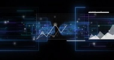 Şebeke üzerinde finansal veri işleme animasyonu. Küresel finans, iş, bağlantılar, hesaplama ve veri işleme kavramı dijital olarak oluşturulmuş video.