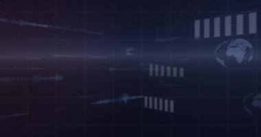 Karanlık arkaplan üzerinden istatistiklerle bağlantı ağının animasyonu. Küresel iş, bağlantılar, hesaplama ve veri işleme kavramı dijital olarak oluşturulmuş video.