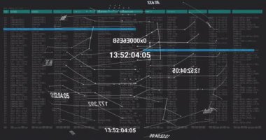 Bilgisayar ekranının animasyonu ve çizgilerin etrafındaki rakamlar siyah arkaplan karşısında küre oluşturuyor. Dijital olarak üretilen hologram, illüstrasyon, iş, büyüme, küreselleşme ve teknoloji kavramı.