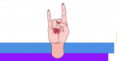 Beyaz ve gökkuşağı arkaplanı üzerine el hareketinin animasyonu. Gurur ve kutlama konsepti, dijital olarak oluşturulmuş video.