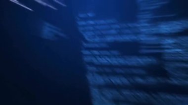 Karanlık arka planda veri işleme animasyonu. Küresel iş, bilgisayar, dijital arayüz, bağlantılar ve veri işleme kavramı dijital olarak oluşturuldu.