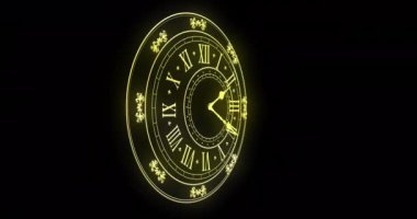 Siyah arka planda gece yarısını gösteren saatin animasyonu. Yeni yıl, yeni yıl arifesi, parti, kutlama ve geleneksel konsept dijital olarak oluşturulmuş video.