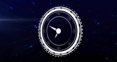 Siyah arka planda hareket eden mercekli daireleri yükleyen dijital saatin animasyonu. Dijital olarak üretilen hologram, illüstrasyon, zaman, saat, soyut ve teknoloji kavramı.