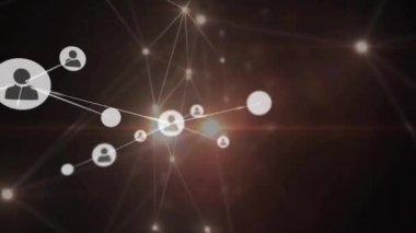 Simgelerle bağlantı ağının animasyonu. Küresel iş, bilgisayar, veri işleme ve bağlantılar konsepti dijital olarak oluşturulmuş video.
