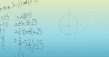 Mavi arkaplanda matematiksel denklemlerin animasyonu. Bilim, denklemler ve veri işleme kavramı dijital olarak oluşturulmuş video.