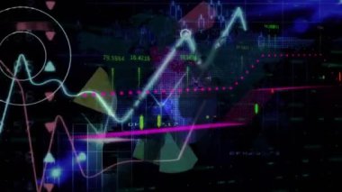 Şebeke üzerinde finansal veri işleme animasyonu. Küresel iş, bilgisayar, dijital arayüz, bağlantılar ve veri işleme kavramı dijital olarak oluşturuldu.