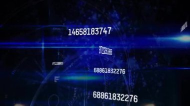 Veri işleme üzerinde numaraların animasyonu. Dijital olarak oluşturulmuş küresel bağlantılar, hesaplama ve veri işleme kavramı.