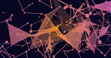 Siyah arkaplandaki şekillerle bağlantı ağının animasyonu. Dijital olarak oluşturulmuş küresel bağlantılar, bilgisayar ve dijital arayüz kavramı.