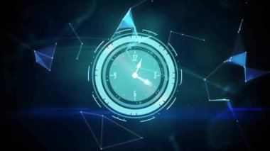 Saatin hareketinin animasyonu, bağlantıların küresi ve veri işleme. Küresel iş, bağlantılar, hesaplama ve veri işleme kavramı dijital olarak oluşturulmuş video.