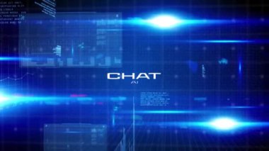 Veri işleme üzerinden sohbet metninin canlandırması. Dijital olarak oluşturulmuş küresel yapay zeka, bilgisayar ve veri işleme kavramı.