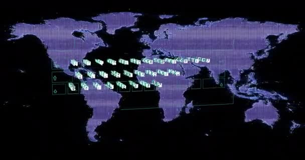 Animation Data Processing World Map Global Business Finance Computing Data — Stok video