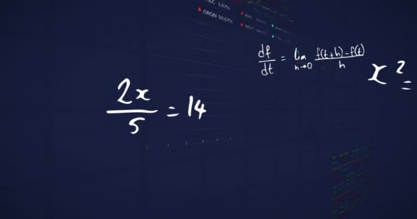 ブラックバックグラウンドでデータ処理に関する数学の方程式のアニメーション テクノロジー コンピューティング デジタルインターフェースのコンセプトデジタル生成ビデオ — ストック動画