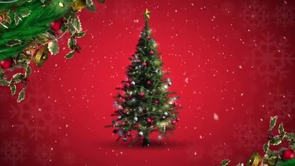 Animation Von Ästen Und Schnee Die Auf Einen Rotierenden Weihnachtsbaum — Stockvideo