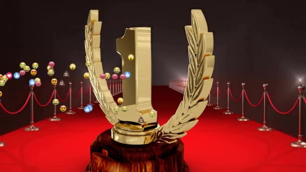 Animation Numbers Trophy Emojis Stanchions Red Carpet Lights Flashing Background — Stock Video