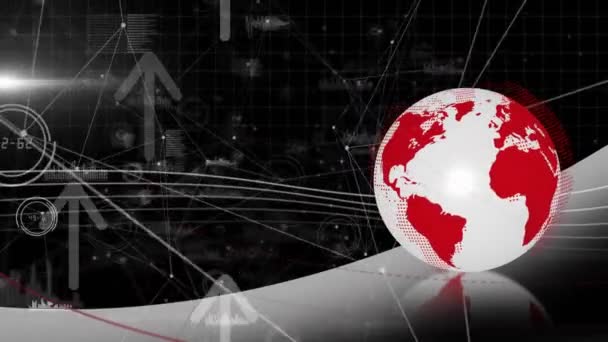 Animação Globo Com Conexões Setas Sobre Fundo Preto Conexões Globais — Vídeo de Stock