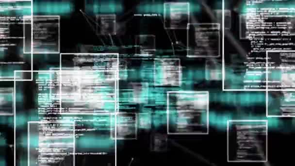Animacja Wielu Kwadratów Języka Komputerowego Nad Połączonymi Kropkami Czarnym Tle — Wideo stockowe