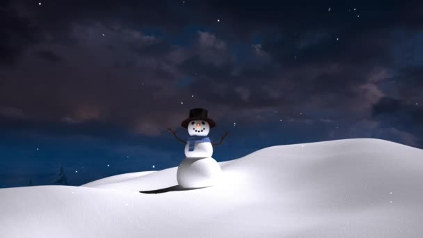 풍경에서 눈사람 떨어지는 애니메이션 크리스마스 디지털 방식으로 생성된 — 비디오