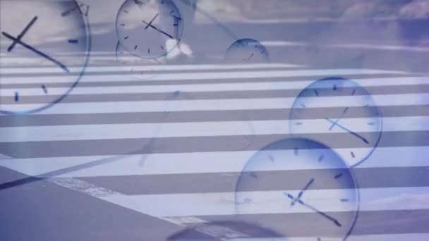 Animação Relógios Movendo Rápido Sobre Pessoas Andando Ritmo Acelerado Travessia — Vídeo de Stock