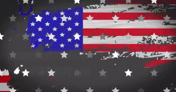 Animation Flagga Usa Med Stjärnor Svart Bakgrund Patriotism Och Firande — Stockvideo