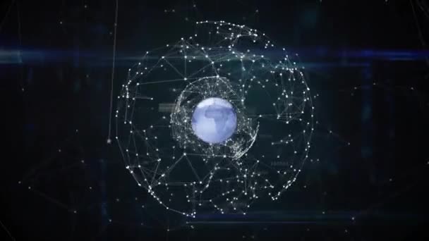 Анимация Земного Шара Соединениями Обработкой Данных Черном Фоне Концепция Глобальных — стоковое видео