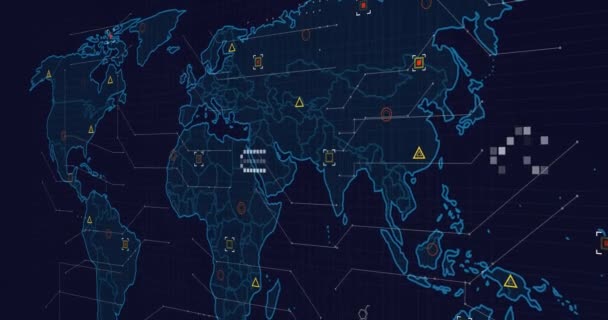Анимация Карты Мира Обработкой Данных Черном Фоне Концепция Глобального Бизнеса — стоковое видео