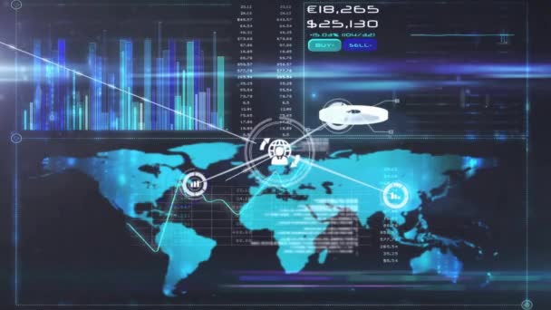 Animazione Della Rete Connessioni Con Icone Elaborazione Dei Dati Finanziari — Video Stock