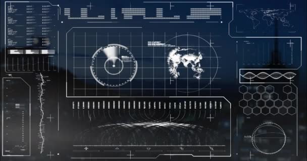 Анимация Погрузочных Полос Звуковой Волны Радара Карты Глобуса Над Современным — стоковое видео