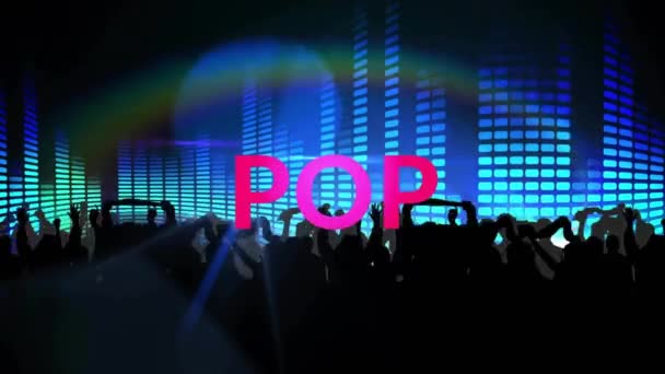 Animação Texto Pop Sobre Silhuetas Pessoas Dançando Luzes Piscando Fundo — Vídeo de Stock