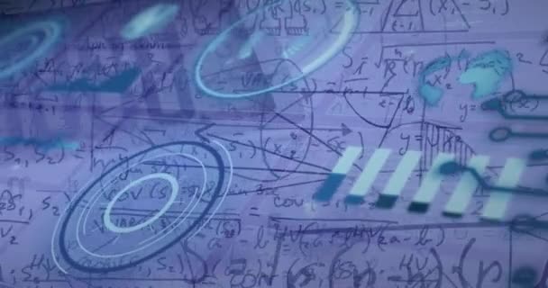 Анімація Обробки Фінансових Даних Над Математичними Формулами Глобальний Бізнес Мережі — стокове відео