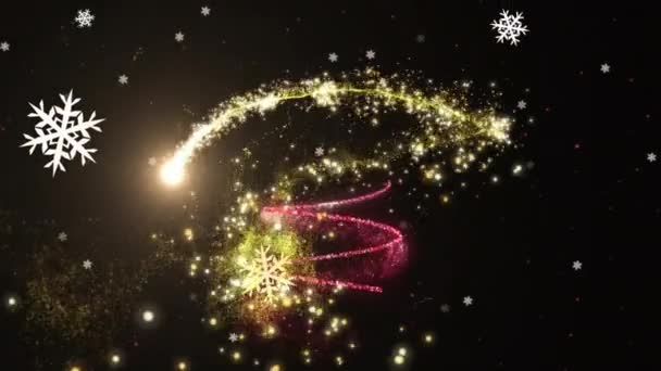Kayan Yıldız Noel Ağacının Üzerine Düşen Karların Animasyonu Noel Şenlik — Stok video