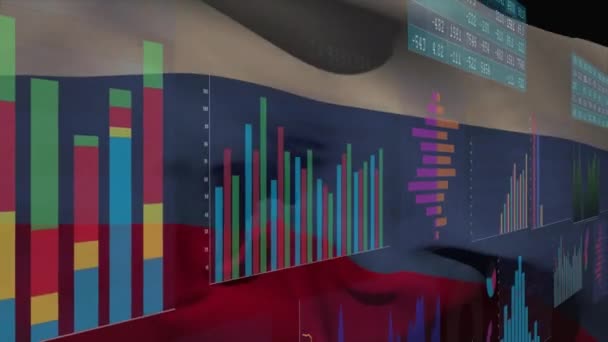 Animatie Van Verwerking Van Financiële Gegevens Onder Russische Vlag Global — Stockvideo