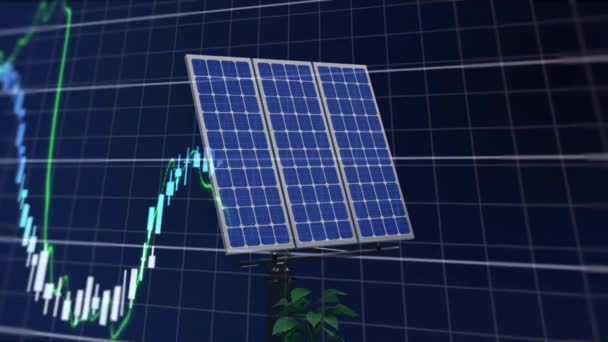 Güneş Panelleri Üzerinden Finansal Veri Işleme Animasyonu Küresel Güneş Enerjisi — Stok video