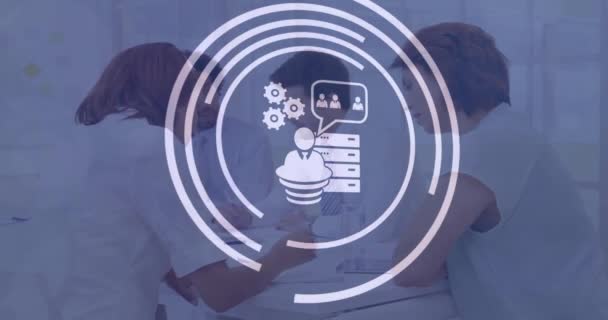 사무실에서 보고서를 서클에서 아이콘의 애니메이션 디지털 비즈니스 팀워크 데이터 — 비디오