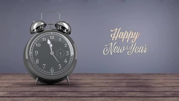 Animace Šťastný Novoroční Text Budík Zobrazující Půlnoci Šedém Pozadí Nový — Stock video
