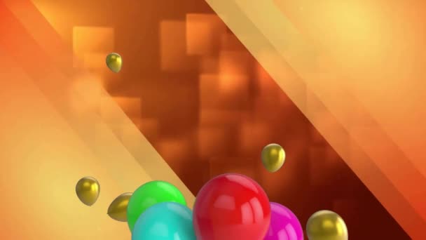 Animacja Wielobarwnych Balonów Przelatujących Nad Oświetlonymi Placami Pomarańczowym Tle Cyfrowo — Wideo stockowe