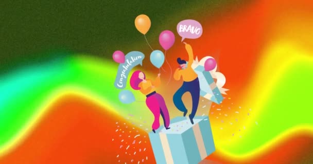 Animation Människor Som Dansar Närvarande Färgglada Bakgrund Abstrakt Bakgrund Och — Stockvideo