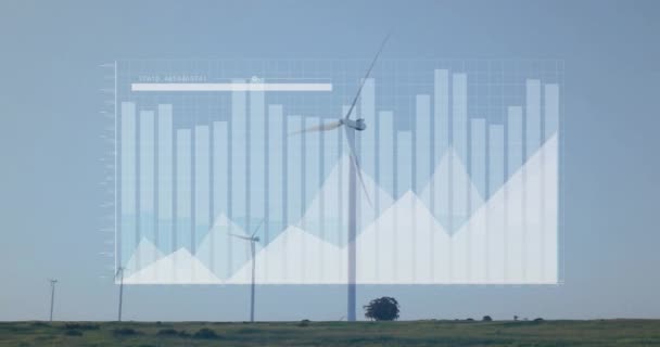 Animacja Przetwarzania Danych Finansowych Nad Turbinami Wiatrowymi Obszarach Wiejskich Koncepcja — Wideo stockowe