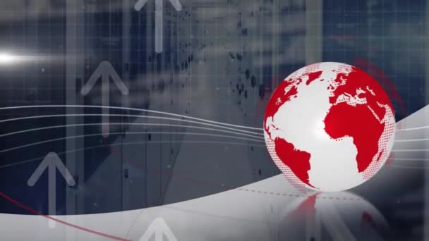 Animatie Van Wereldbol Gegevensverwerking Computerservers Wereldwijd Business Finance Connecties Computing — Stockvideo