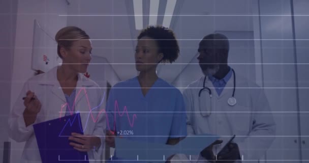 Animation Ändrar Antalet Olika Läkare Diskuterar Patientrapporter När Går Korridoren — Stockvideo