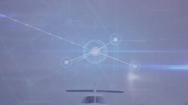 Animasi Suar Lensa Dan Titik Titik Yang Terhubung Atas Pesawat — Stok Video