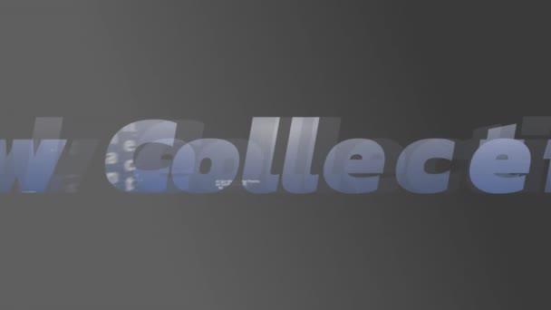 Анімація Прикрашеного Тексту Нової Колекції Сірому Фоні Цифрове Створення Голограма — стокове відео
