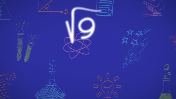 Animación Ecuaciones Matemáticas Dibujos Química Física Sobre Fondo Azul Generado — Vídeos de Stock