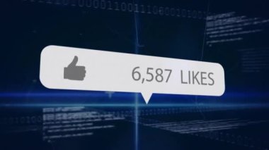 Sosyal medyanın animasyonu, ikili kodlama veri işleme üzerine rakamlar ve onaylar. Küresel sosyal medya, iş dünyası, bağlantılar, hesaplama ve veri işleme kavramı dijital olarak oluşturuldu.